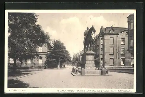 AK Herne i. W., Schäferstrasse mit Kaiser Wilhelm-Denkmal