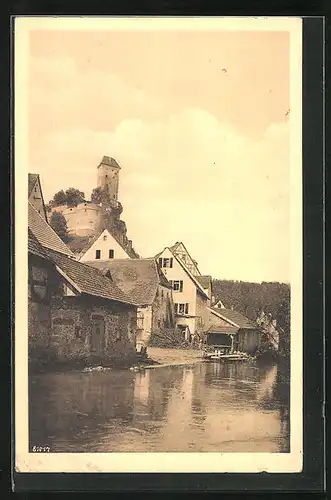 AK Neuhaus a. d. Pegnitz, Uferpartie mit Burg Veldenstein