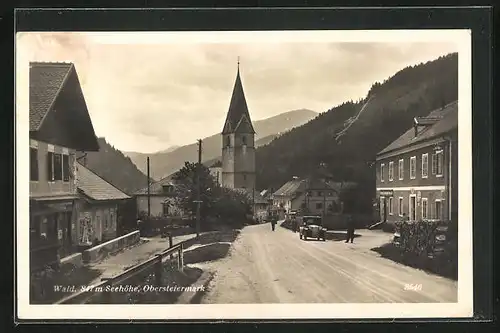 AK Wald, Strassenpartie mit Gasthäusern und Kirche