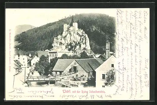 AK Thörl, Ortspartie mit der Ruine Schachenstein