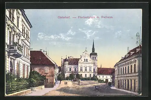 AK Gleisdorf, Florianiplatz mit Rathaus