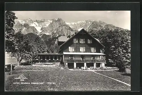 AK Ramsau, Hotel-Pension Ramsau Hof gegen das Gebirge