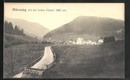 AK Mürzsteg, Ortspartie mit der hohen Veitsch