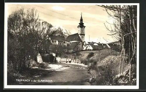 AK Trofaiach in der Glawoggen, Ortspartie mit Kirche im Winter