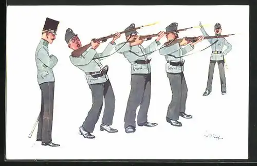 Künstler-AK Fritz Schönpflug: Soldaten mit Gewehren