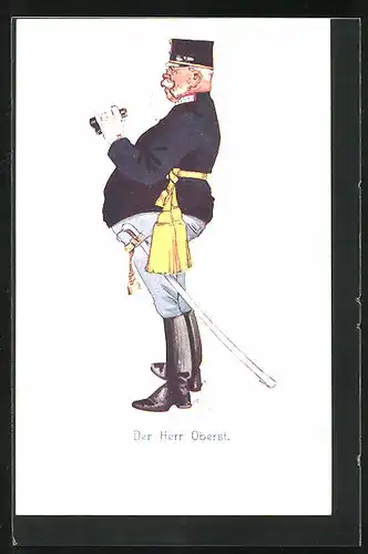 Künstler-AK Fritz Schönpflug: Der Herr Oberst mit Fernglas