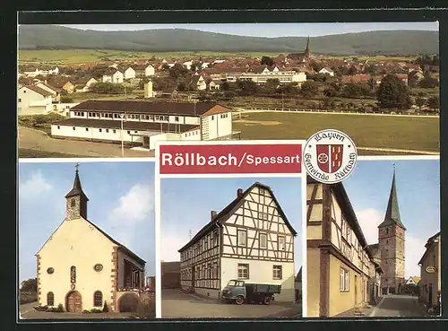 AK Röllbach /Spessart, Kirche, Strassenpartie mit Edeka-Markt, Fachwerkhaus