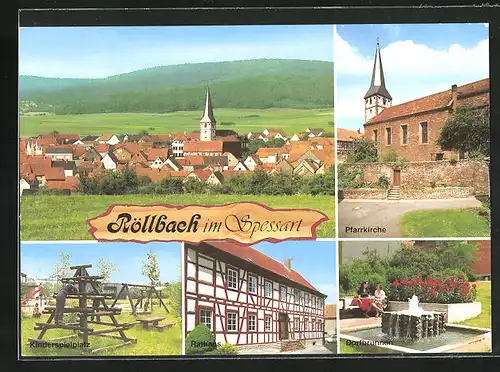 AK Röllbach /Spessart, Rathaus, Pfarrkirche, Dorfbrunnen
