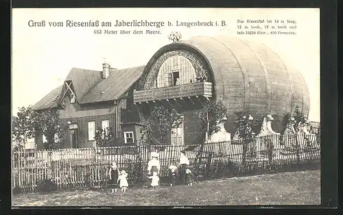 AK Langenbruck, Kinder vor dem Gasthaus Riesenfass am Jaberlichberg