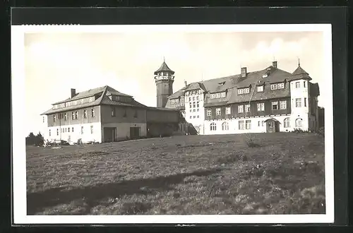 AK Keilberg, Hotel und Kaiser Franz Josefs-Aussichtsturm im Sonnenschein