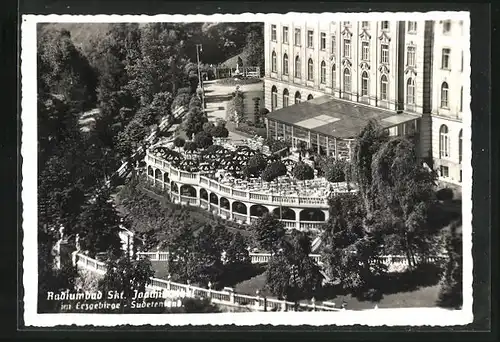 AK St. Joachimsthal, Hotel mit Terrasse aus der Vogelschau