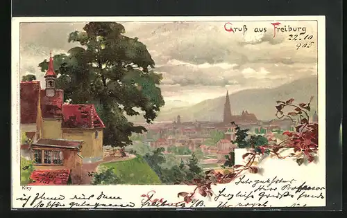 Künstler-AK Heinrich Kley: Freiburg i. B., Totalansicht mit Münster