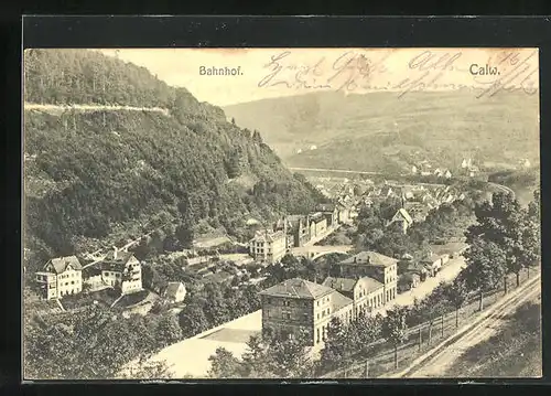 AK Calw, Bahnhof aus der Vogelschau