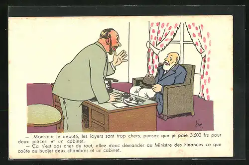 Künstler-AK Französischer Scherz mit Männern im Büro