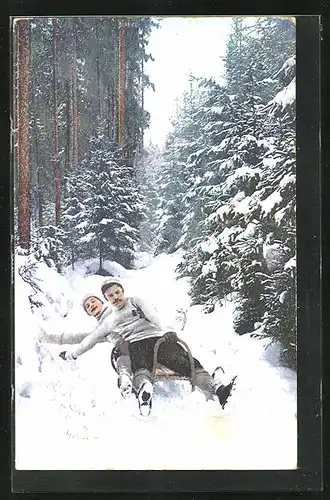 AK Schlittenfahrt durch den Winterwald