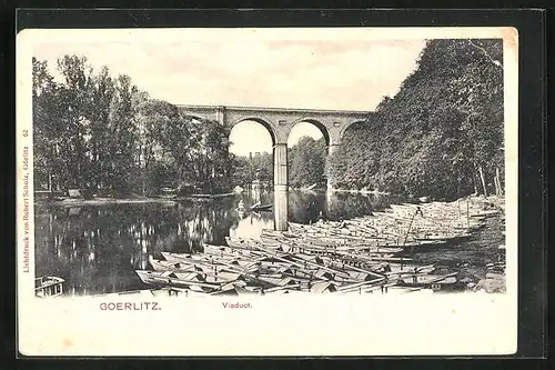 AK Goerlitz, Viaduct mit Booten