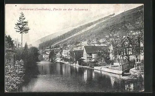 AK Schwarza /Saalbahn, Partie am Fluss