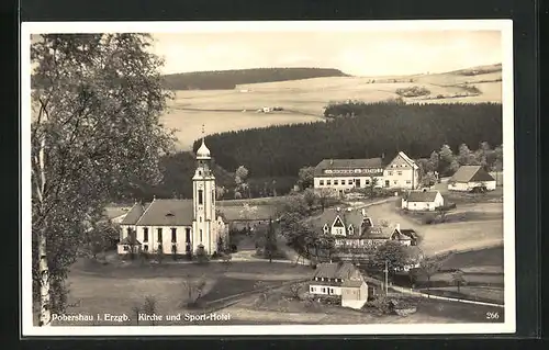 AK Pobershau i. Erzgb., Kirche und Sport Hotel