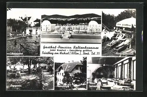 AK Friedberg, Gasthof-Pension Kaltenbrunner mit Schwimmbad und Hochliegeterasse