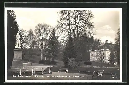 AK Bad Geichenberg, Wickenburg-Denkmal und Villa Clar, Brunnental