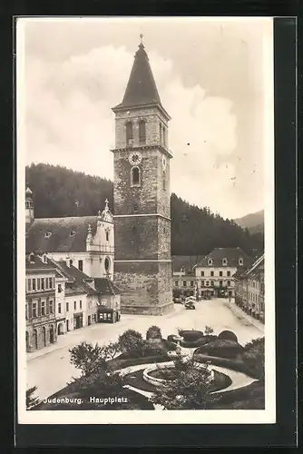 AK Judenburg, Hauptplatz mit Brunnen