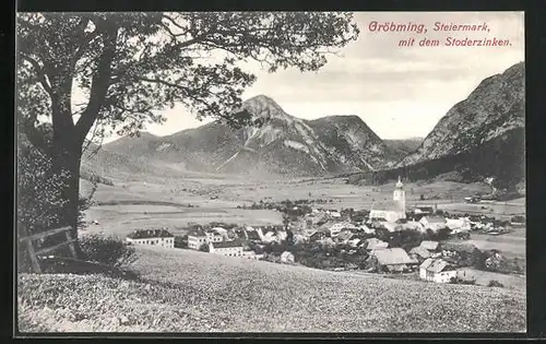 AK Gröbming, Teilansicht mit Kirche und dem Stoderzinken