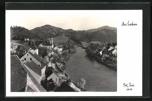 AK Leoben, Uferpartie mit Kirche