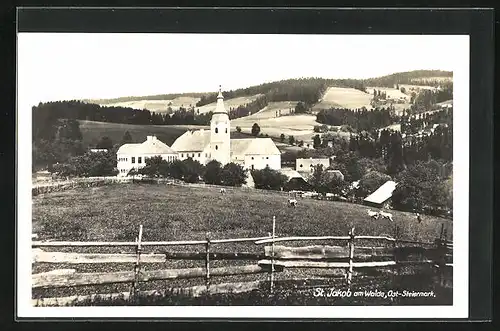 AK St. Jakob am Walde /Ost-Steiermark, Ortspartie mit Kirche