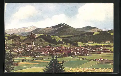 AK Neumarkt, Panorama mit Gebirge und Kirche