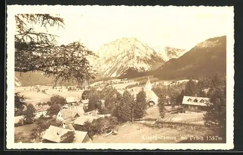AK Tragöss-Oberort, Ortsansicht mit Kirche gegen Bergmassiv