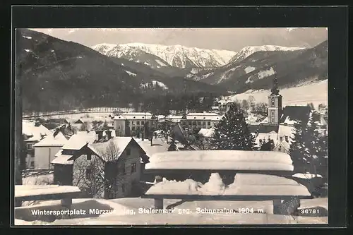 AK Mürzzuschlag, Wintersportplatz mit Blickrichtung Schneealp