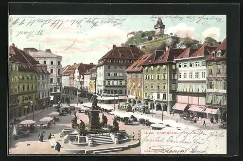 AK Graz, Hauptplatz mit Geschäften