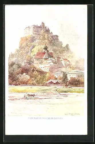 Künstler-AK Edward Theodore Compton: Hohensalzburg und Nonnenberg