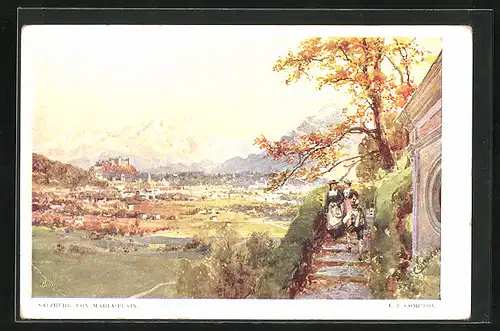Künstler-AK Edward Theodore Compton: Salzburg, Teilansicht von Maria-Plain aus gesehen
