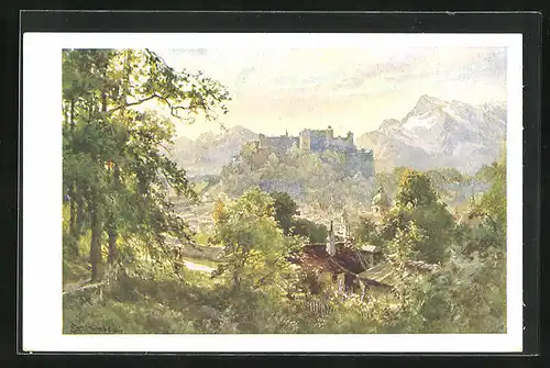 Künstler-AK Edward Theodore Compton: Salzburg, Festung Hohensalzburg vom Imberg