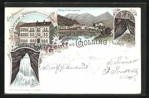 Lithographie Colling, Gasthof u. Pension zur alten Post, Panorama