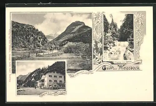 AK Weissbach, Gasthof Frohnwies mit Postamt, Eingang Seisenberg-Klamm