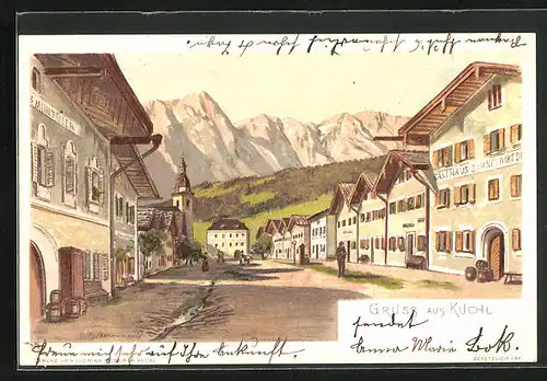 Lithographie Kuchl, Gasthaus zum Neuwirt