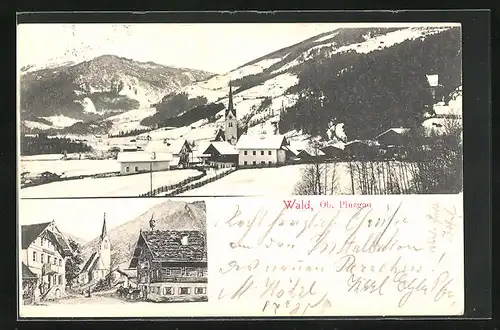 AK Wald /Ob. Pinzgau, Verschneiter Ort mit Berglandschaft