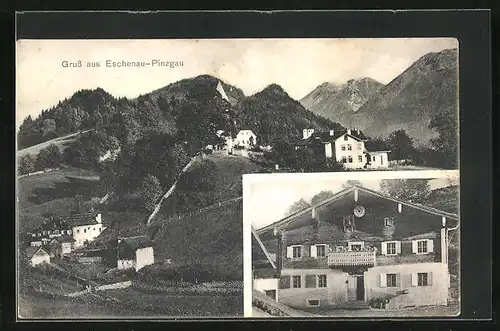 AK Eschenau /Pinzgau, Gasthaus, Ortsansicht