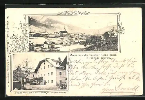 AK Bruck /Pinzgau, Franz Gmachl`s Gasthaus und Fleischhauerei