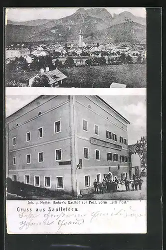 AK Saalfelden, Gasthof zur Post, Ortsansicht