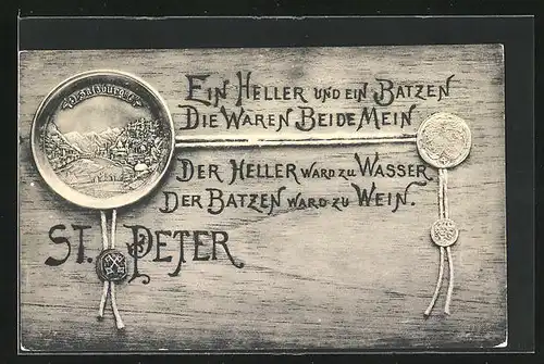 AK Salzburg, St. Peter, Ein Heller und ein Batzen..., Siegel