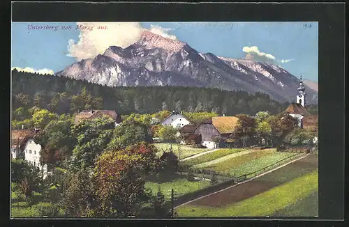 AK Salzburg-Morzg, Ortsansicht gegen Untersberg