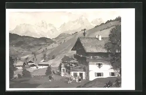 AK Hintermoos bei Saalfelden, Ortspartie mit Gasthaus