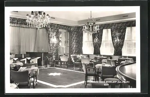 AK Salzburg, Grand Café Winkler, Bar, Innenansicht