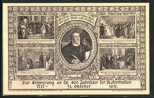 AK Ganzsache PP60C1 /02: Wittenberg, 400 Jahrfeier der Reformation 31.10.1917, Martin Luther beim Thesenanschlag