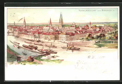 Lithographie Bremen, Autograph von Prinz Alfons von Bayern