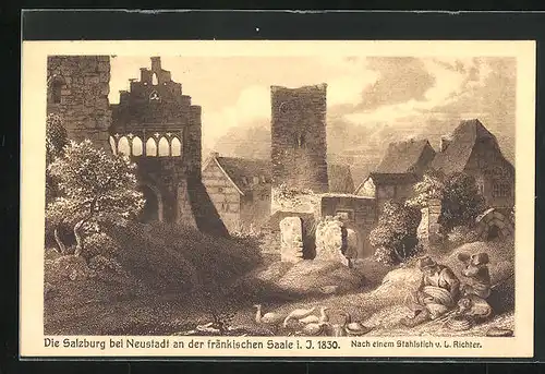 Künstler-AK Neustadt a. d. Saale, Salzburg im Jahr 1830