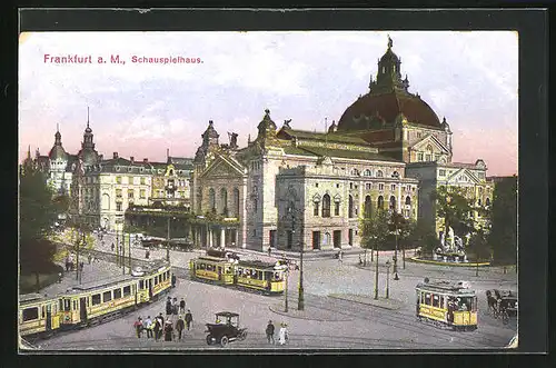 AK Frankfurt a. M., Strassenbahn am Schauspielhaus